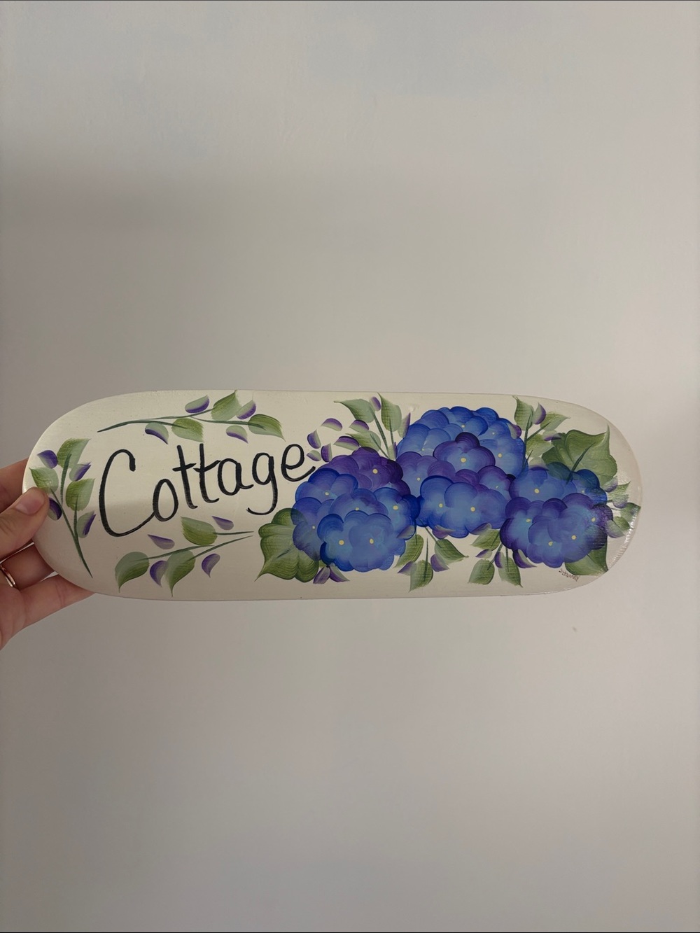 Vintage Cottage Floral Wall Sign in Blue and Green